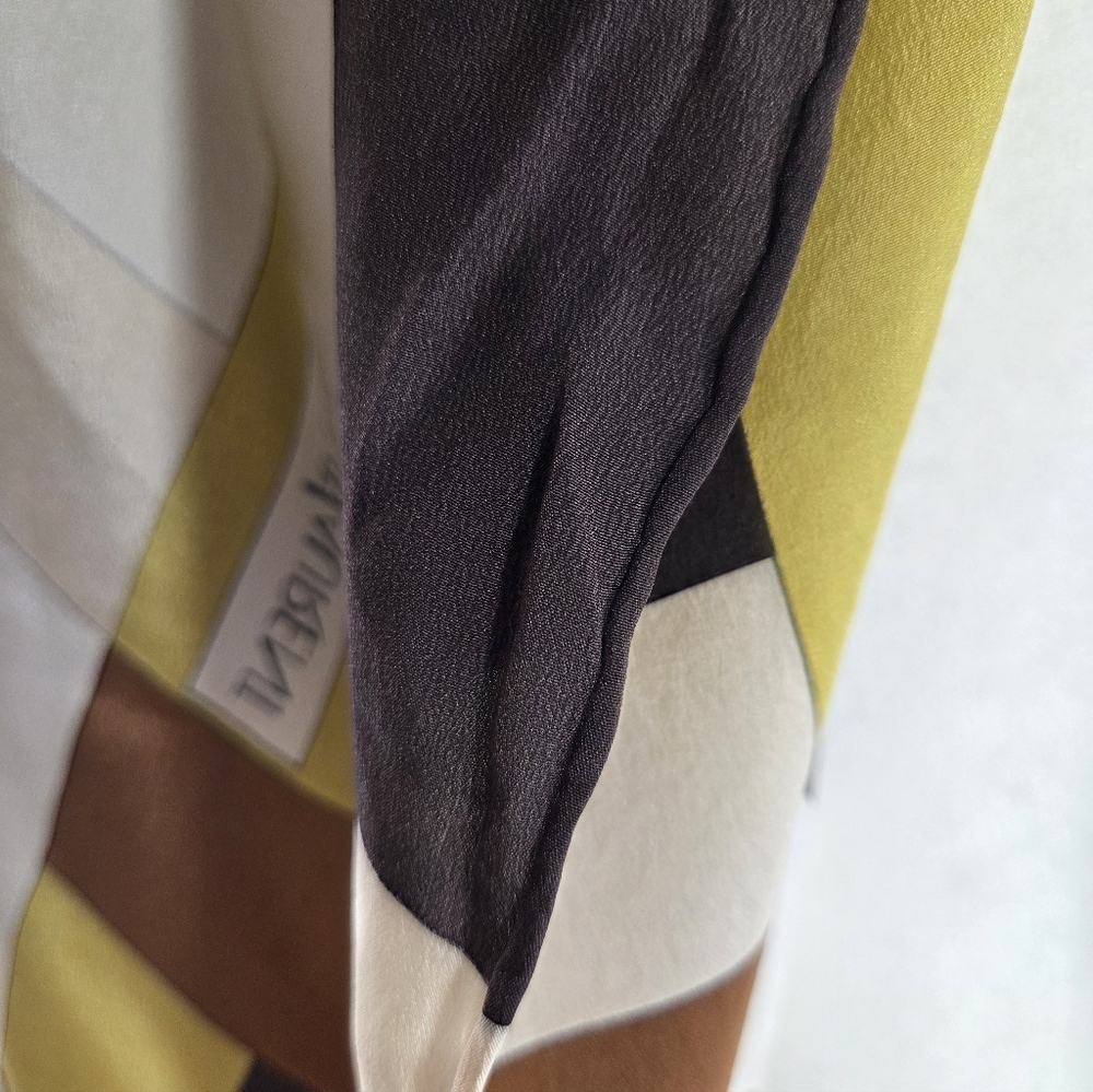 Vintage YVES SAINT LAURENT Silk Geometric Neutral Neckerchief Square Scarf - Picture 6 of 15